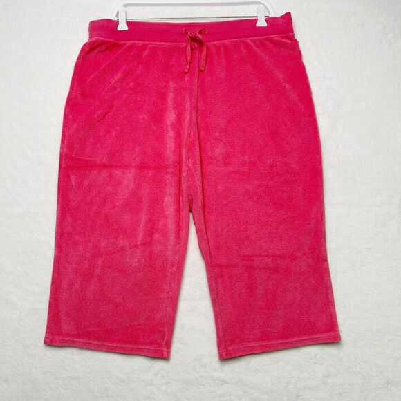 NEW YORK & CO Terry Cloth Cropped Pants Comfy Beachy Casual Hot Pink Y2K Sz XL - Picture 1 of 8